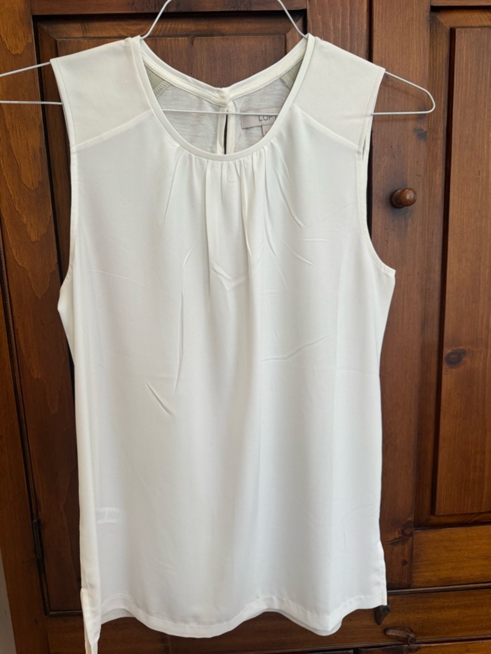 Loft Size Small Sleeveless Cream Blouse Top with faux leather details NWOT